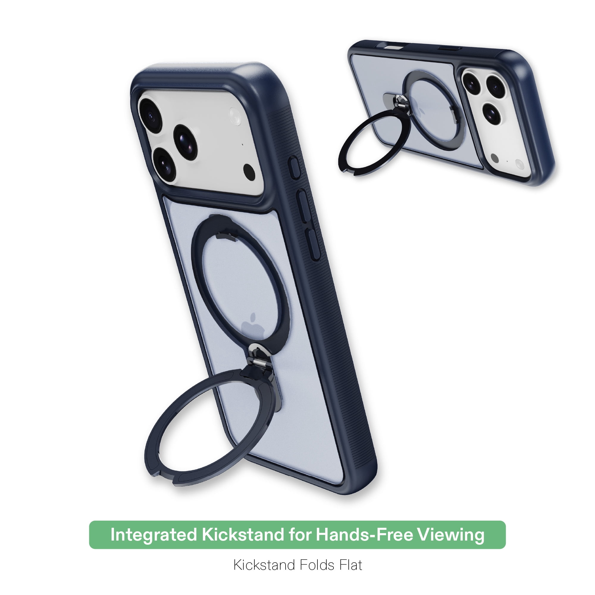onn Phone Case with Ring Kickstand for iPhone 18 Pro Max / 17 Pro Max, MagSafe Compatible, Rotating Kickstand - Frosted Blue/Blue