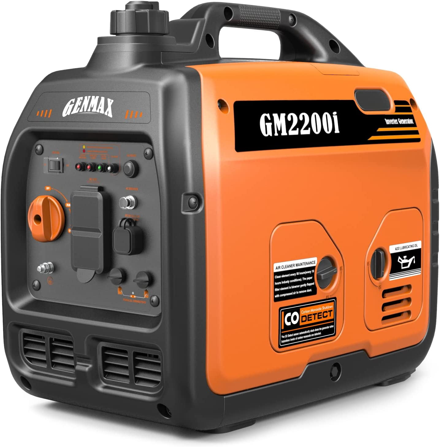 GENMAX Portable Inverter Generator，2200W ultra-quiet gas engine, EPA Compliant, Eco-Mode Feature, Ultra Lightweight for Backup Home Use & Camping GM2200i)