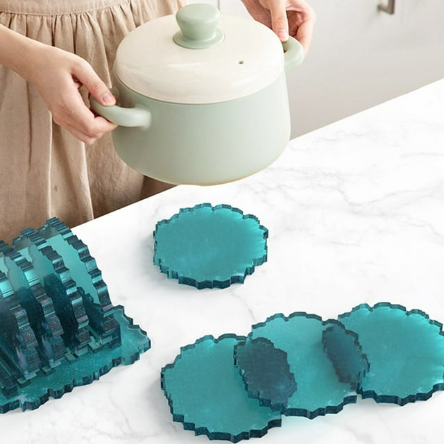 Coaster Ensemble de Moules en Résine Support en Résine Époxy Ensemble de Moules Tapis de Tasse DIY avec Support d'Affichage