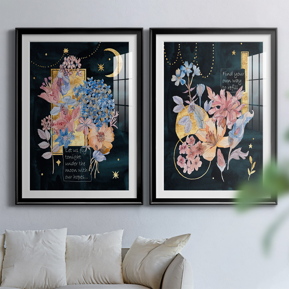 Wexford Home Moonlight Flowers I Premium Framed Print, 26.5" x 36.5" - Ready to Hang, Black (Set of 2)