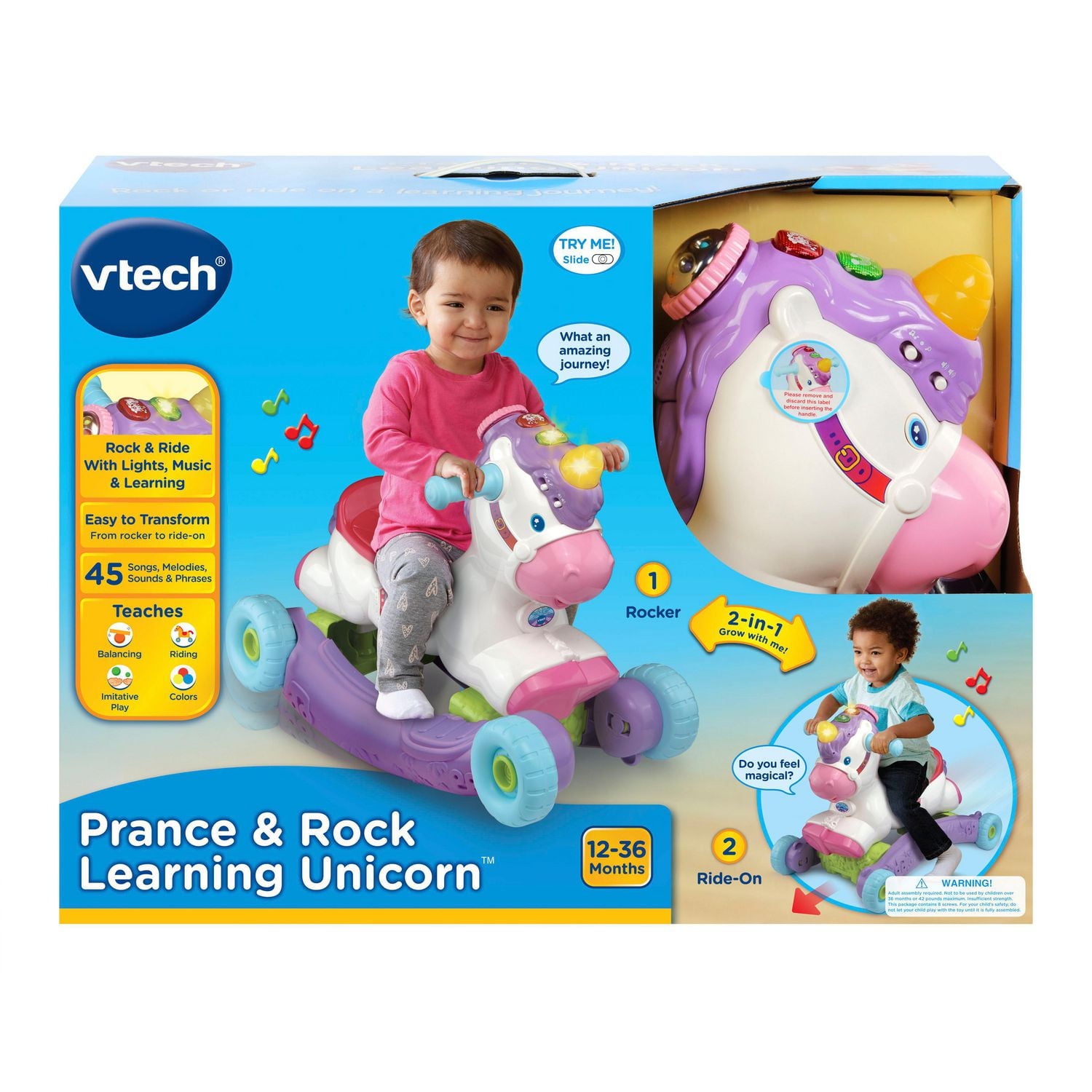 VTech Prance & Rock Learning Unicorn™ - Rocking Horse and Ride-On Toy - English Version, 12-36 Months