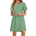 thumbnail image 4 of Solid Color Women Short Sleeve Front Pleated Summer Mini Shirt Dress, 4 of 6