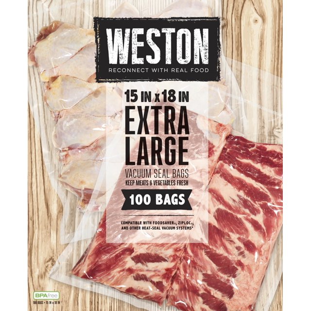 Weston Vacuum Sealer Bags, 2 Ply 3mm Thick, for NutriFresh, FoodSaver & Other Heat-Seal Systems, for Meal Prep and Sous Vide, BPA Free, 15" x 18" (Ex