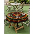 thumbnail image 2 of Round Outdoor Tablecloth With Umbrella Hole And Zipper– Abstract Ethnic Tie Dye Waterproof Patio Table Cover for Party, Picnic, Backyard, 50" Dia. , Red Green Yellow Black, 2 of 8
