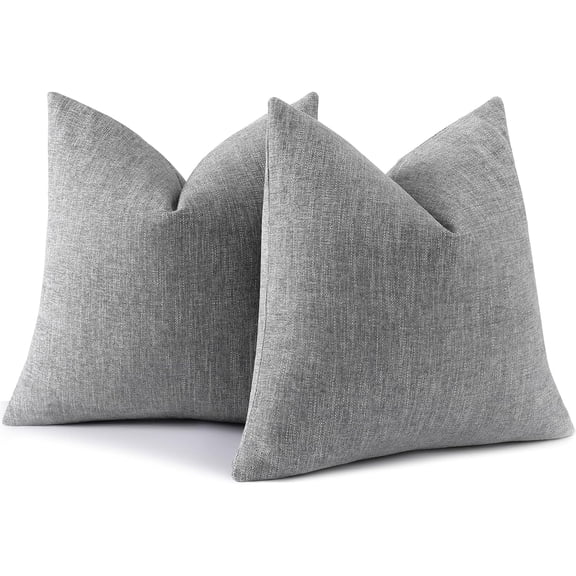Textured Chenille Decorative Throw Pillow Covers 18x18, 2-Pack Square Cushion Covers for Couch and Home Decor