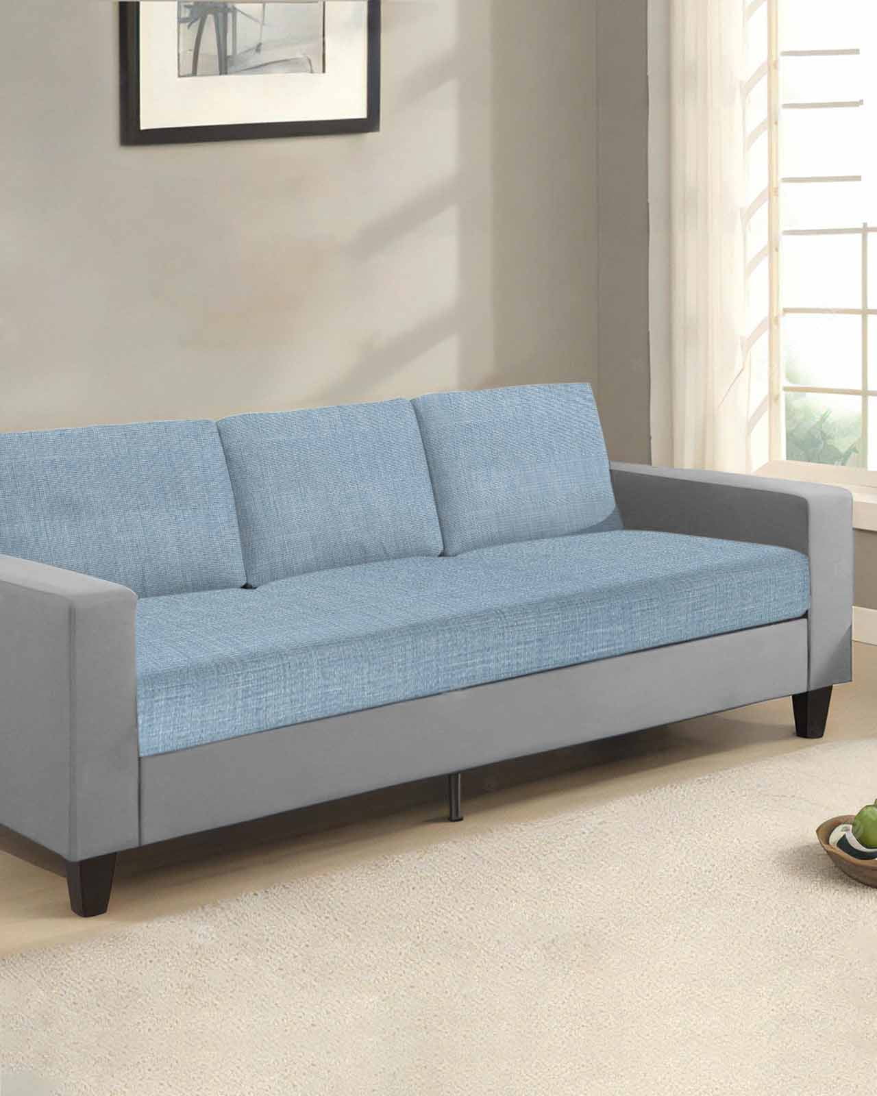 Vintage Sky Blue Couch Cushion Covers Stretch, Washable Sofa Seat Covers Individual Seat Cushion Sofa Slipcovers Farmhouse Retro Solid Color Linen Texture Couch Cover Furniture Protector S-3PCS