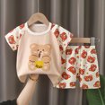 thumbnail image 4 of TOWED22 Toddler Baby Boy Outfits Dinosaur Pattern Round Neck Short Sleeve Shirt Tee Casual Shorts 2pcs Summer Clothes(Red,3-4 Y), 4 of 4