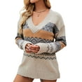 thumbnail image 3 of Xuanfei Women Colorblock Geometric Print V Neck Long Sleeve Ribbed Knit Sweater, 3 of 7