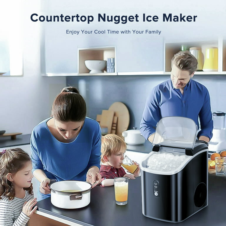 SPECSTAR Nugget Ice Maker Machine, Countertop Ice Maker with Hand Scoop 10  Ice Bags and Self Cleaning Function 44lbs/Day, Black 
