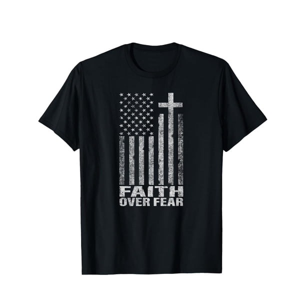 Camiseta de manga corta con la bandera cristiana de Faith Over Fear para hombre, diseño divertido de algodón, suave, transpirable, cómoda, informal, deportiva, para Halloween y Navidad.