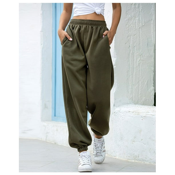 Pantalons de Survêtement Femme Cinch Élastique Taille Haute Danse Jogger  Sport Dames Casual Coton Pantalons Amples Poches 
