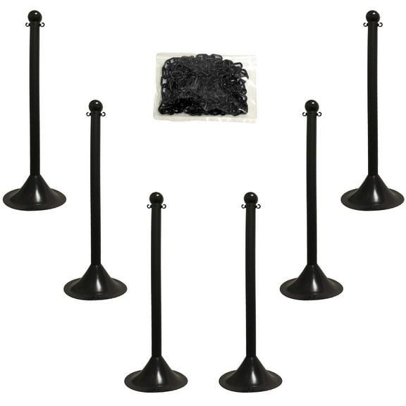 Mr. Chain Plastic Stanchion Kit with 50 Feet of 2-Inch Link Chain and C-Hooks, Black, Pack of 6 (71003-6) CA2