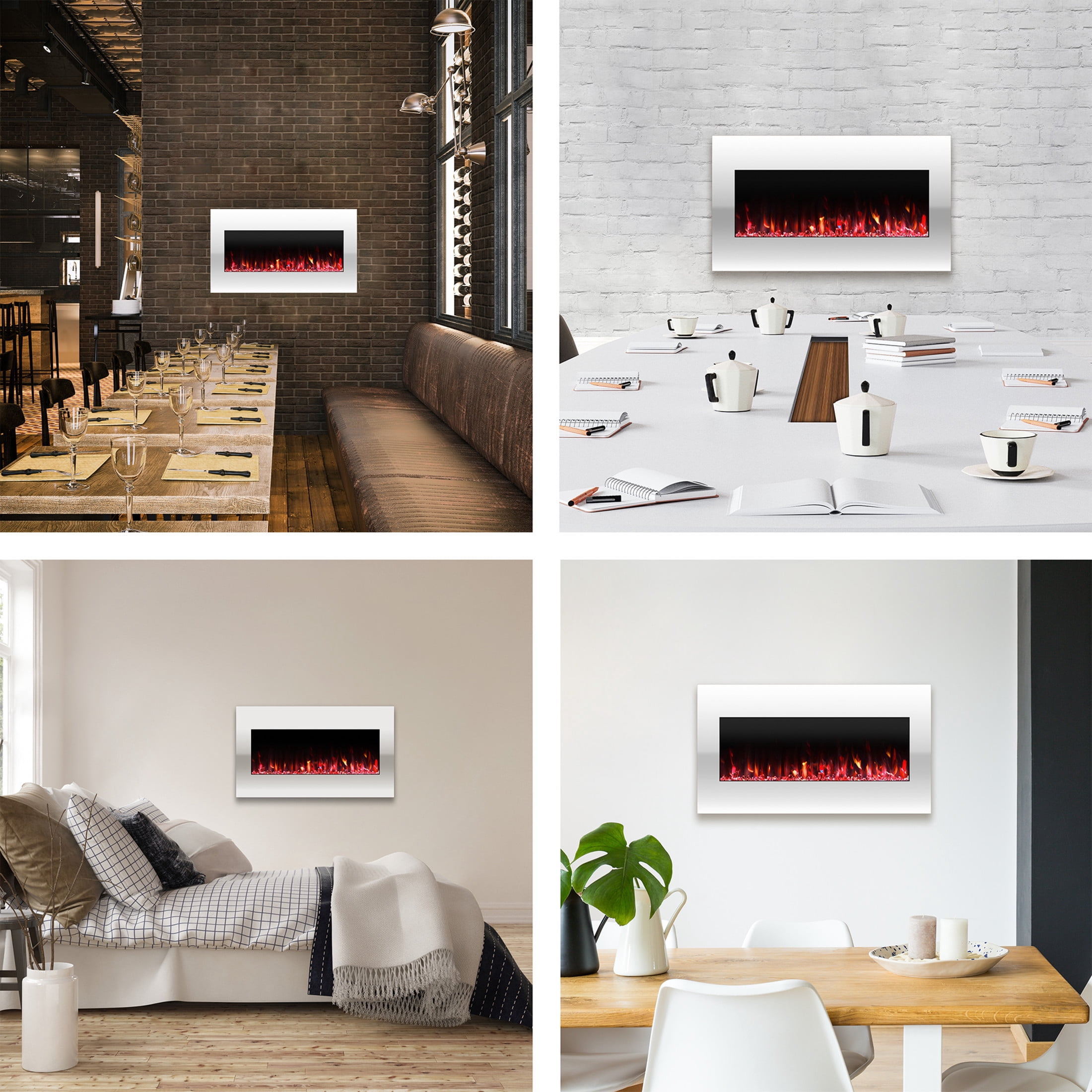 Northwest 36-Inch Electric Fireplace - Modern Wall-Mounted Heater (White)