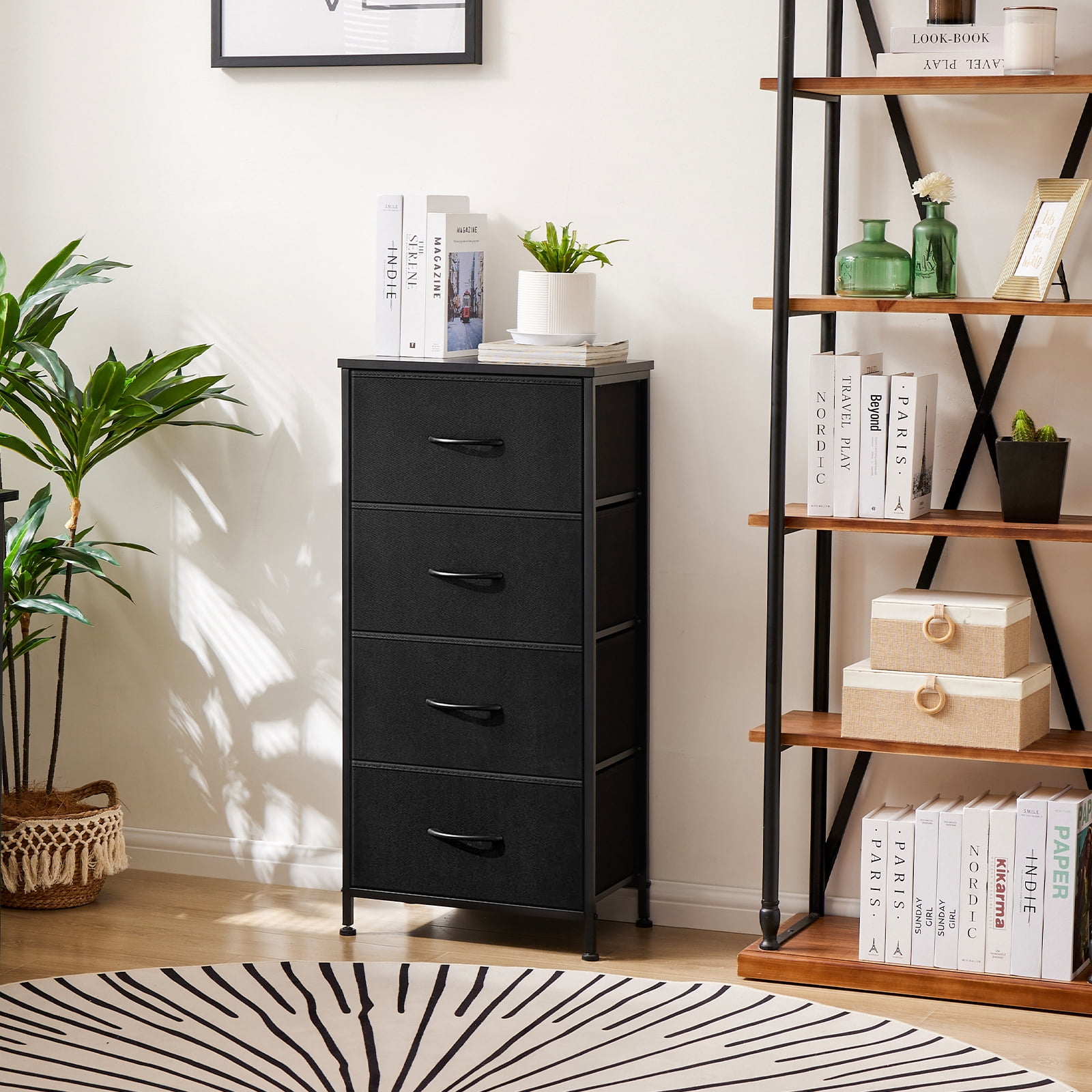 CONCETTA 4-Drawer Fabric Dresser Storage Chest for Bedroom, Closet, Storage Furniture for Adults, Black