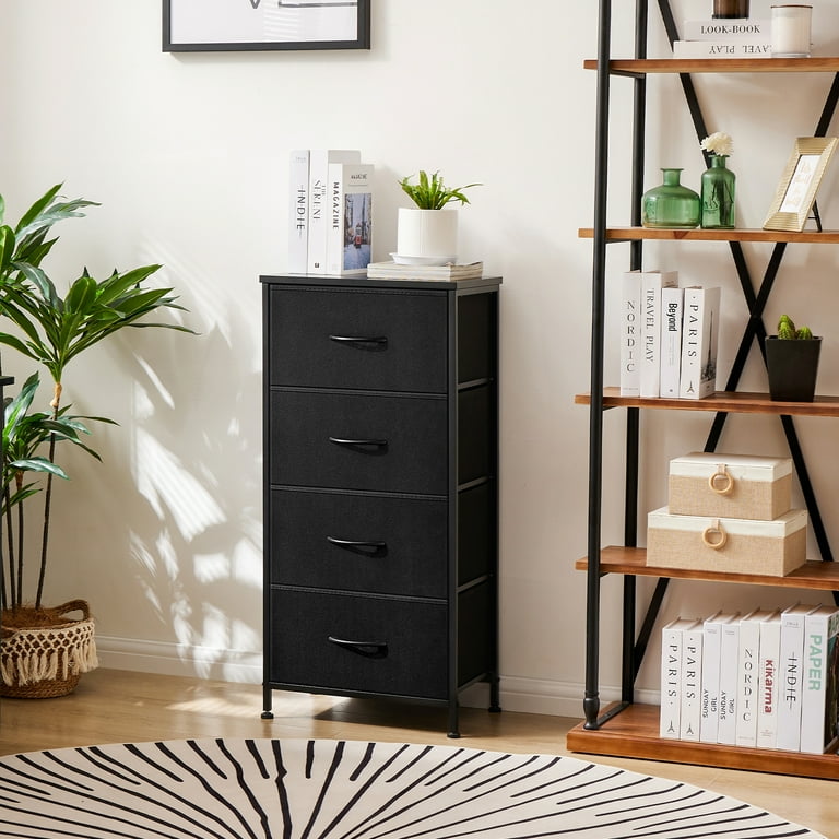 CONCETTA 4 Drawer Fabric Dresser, Black, Wide Chest Storage Tower, Wood Top,  Nightstand - Walmart.com
