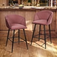 thumbnail image 1 of Accent Upholstered Bar Stools Set of 2 with Metal Legs and Footrest , Mid Century Modern 28" Counter Stools with Low Back for Kitchen Island Home Pub-Silver, Pink, 1 of 8