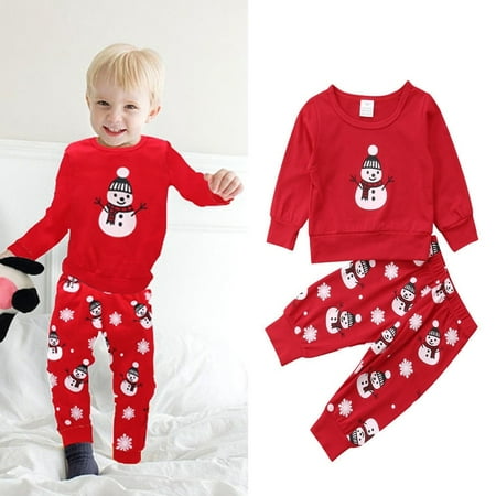 Christmas Girls Night Out Newborn Baby Girl Boy Christmas Snowman Long Sleeve Tops+Long Pants Leggings Pajamas Sleepwear 0-2Y ()