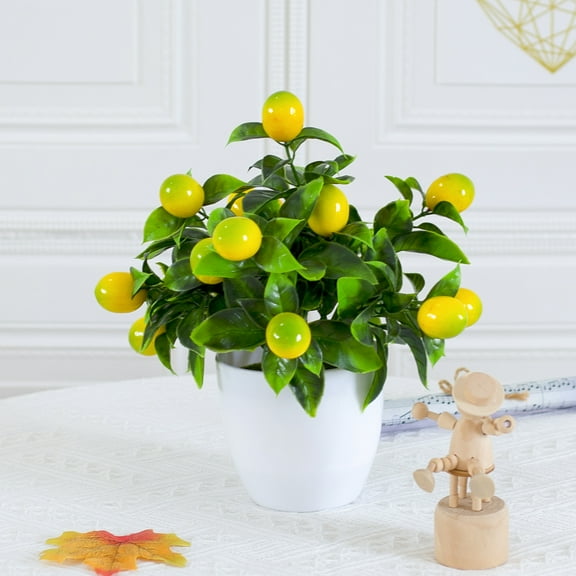 Grandest Birch Artificial Lemon Green Plant Bonsai Fake Lemon Fruit Plant Potted Ornament for Garden Home Decor
