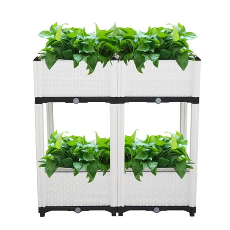 UBesGoo 4 Piece Raised Garden Bed Kit White Free Splicing Planter Box