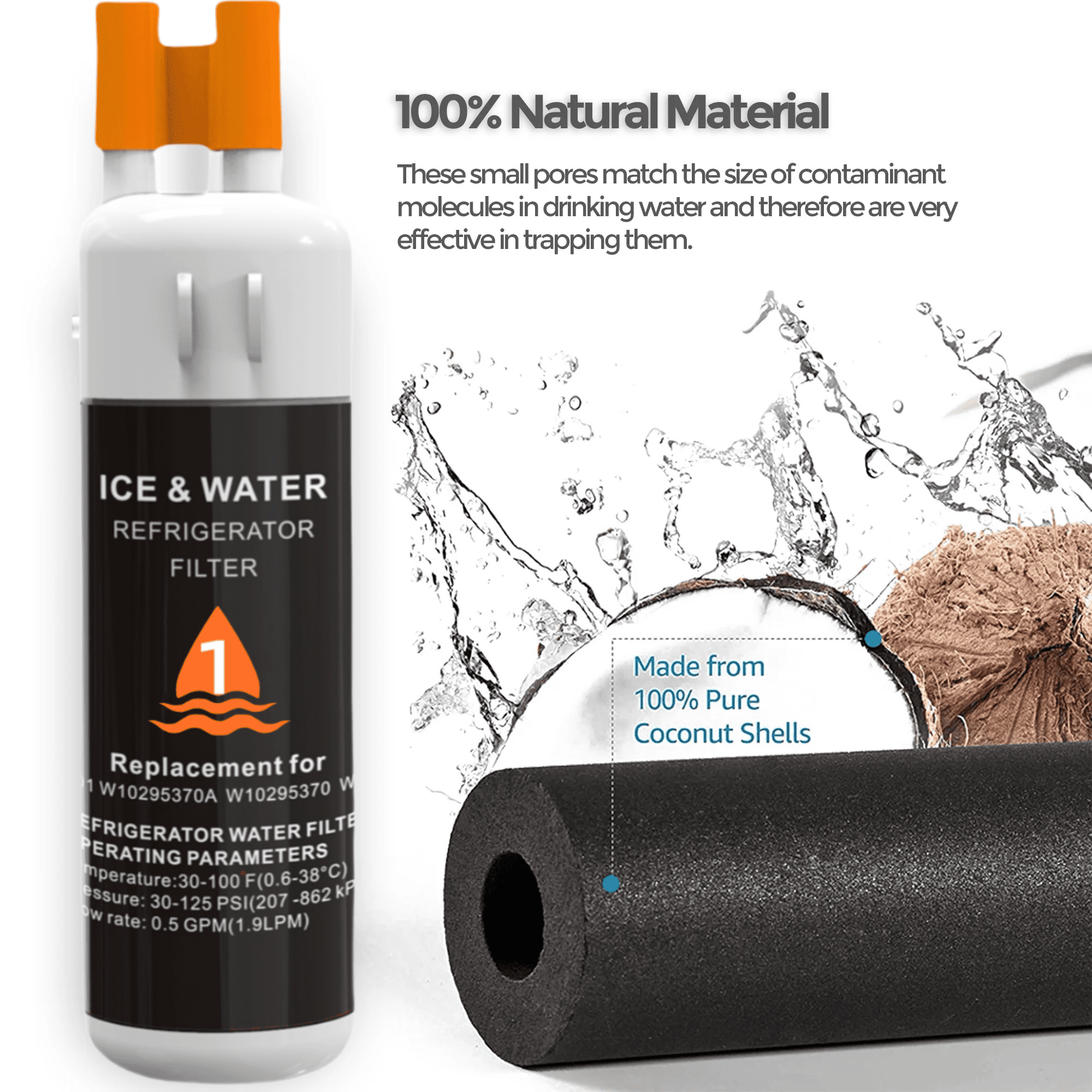 EDR1RXD1 Water Filter 1 Replacement Compatible with W10295370A,Filter 1,WHR1RXD1,EDR1RXD1B,46-9081,46-9930,P8RFWB2L,P4RFWB,3 Pack