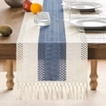 thumbnail image 5 of Table for Home Decor with Tassels 72 Inches Long Farmhouse Rustic Table Runner Cream & Brown Macrame Burlap Fall Table Decoration for Living Room Bridal Shower (12x72 Inches), 5 of 5
