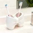 thumbnail image 4 of BadyminCSL Cute Bow Shaped Double Compartment Plastic Storage Holder, Adorable Decor Organizer for Toothbrushes Bathroom Vanity & Desk Office White L, 4 of 9
