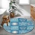 thumbnail image 4 of Blue Coastal Round Living Room Rugs 3.3 ft, Summer Ocean Waves Shell Crab Coconut Tree Washable Area Rug with Non-Slip Sturdy Edge Binding Round Front Door Mat Floor Carpet for Entryway, 4 of 9