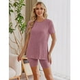 thumbnail image 5 of Ekouaer Two Piece Maternity Set Outfits Summer Short Sleeve Split Side Shirts and Shorts Maternity Loungewear Pregnancy Clothes, 5 of 7