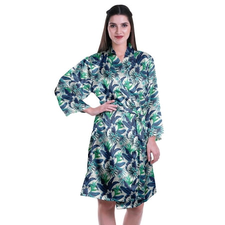 

Moomaya Printed Womens Kimono Robes Short Satin Silk Bridal Robe Loungewear