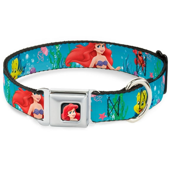 Disney Pet Collar, Dog Collar Metal Seatbelt Buckle, Ariel Sebastian Flounder Scene2, 15 to 24 Inches 1.0 Inch Wide