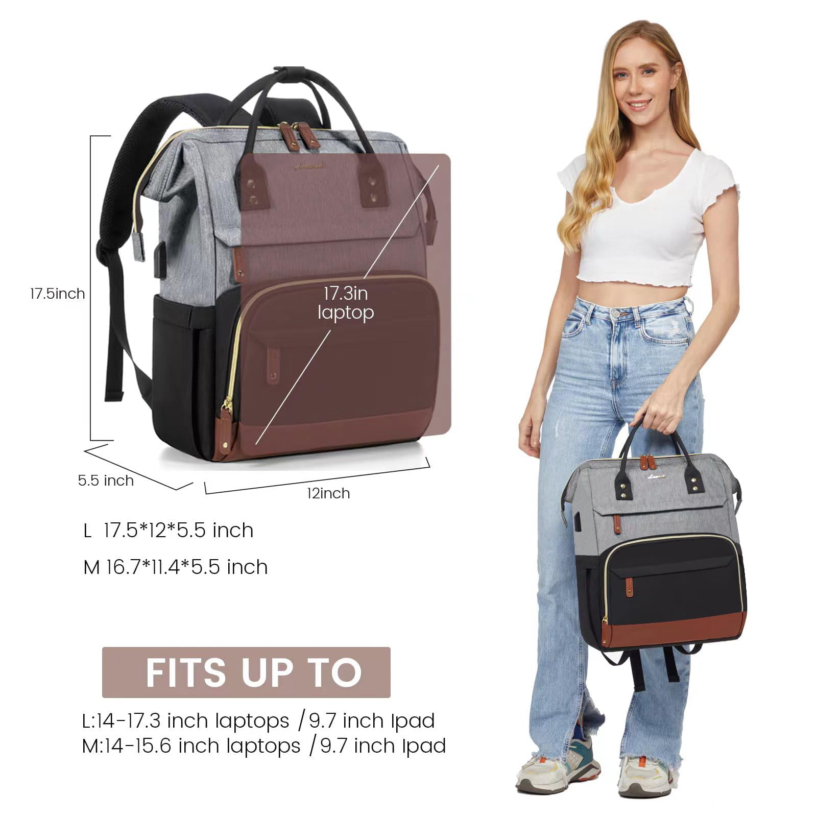 LOVEVOOK Laptop Backpack for Women, 15.6 Inch Work Business Backpacks Purse With Large Capacity, Waterproof Nurse Bag College Bookbag for School, Waterproof Casual Daypack for Travel