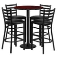thumbnail image 1 of 30'' Round Mahogany Laminate Table Set with Round Base and 4 Ladder Back Metal Barstools - Black Vinyl Seat, 1 of 3