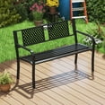 thumbnail image 3 of Patiojoy Patio Metal Bench Garden Bench with Backrest Curved Armrests Slatted Seat for 2-3 Persons, 3 of 9