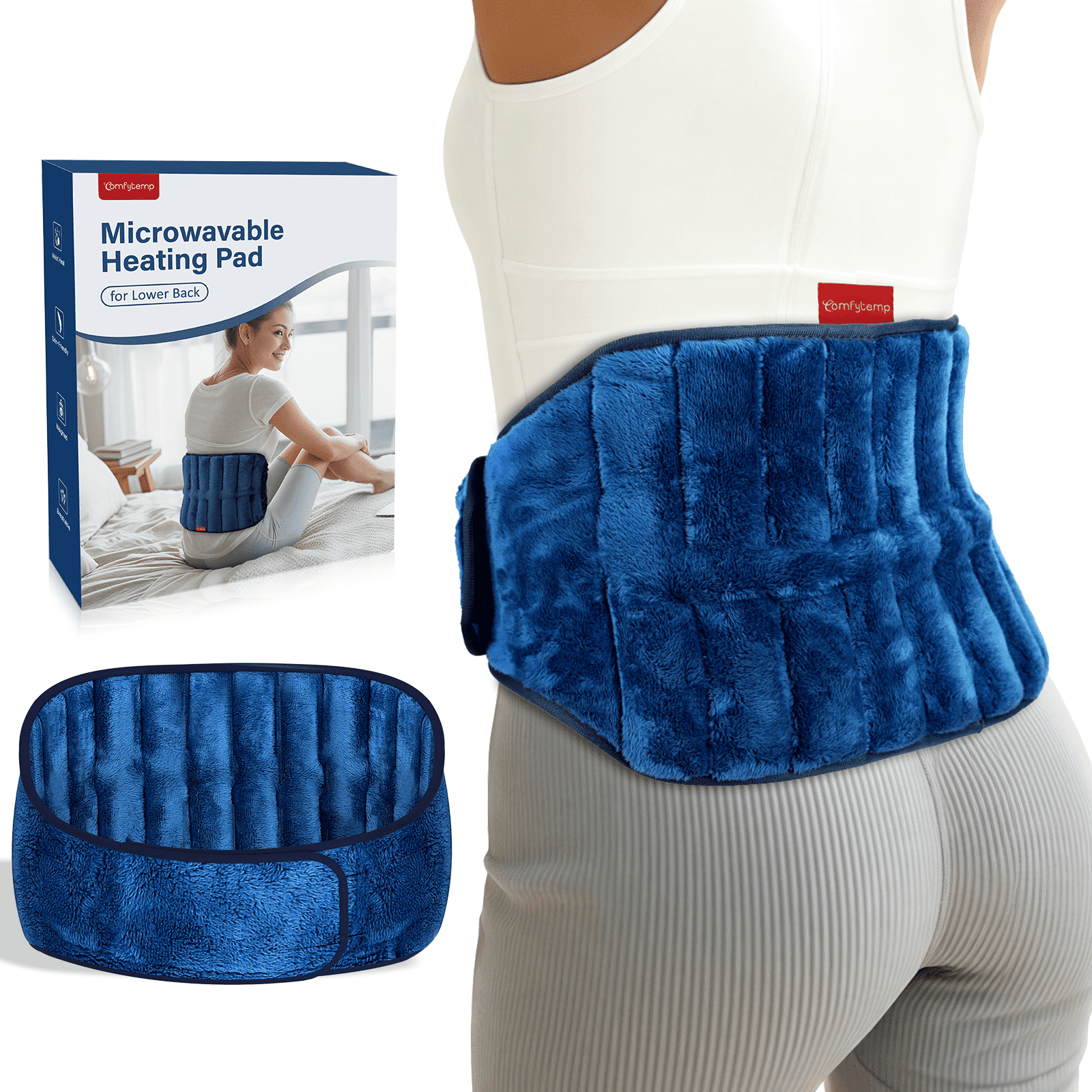 Comfytemp Large Microwave Heating Pad for Back & Waist, Moist Heat Relief for Muscle Discomfort, Blue