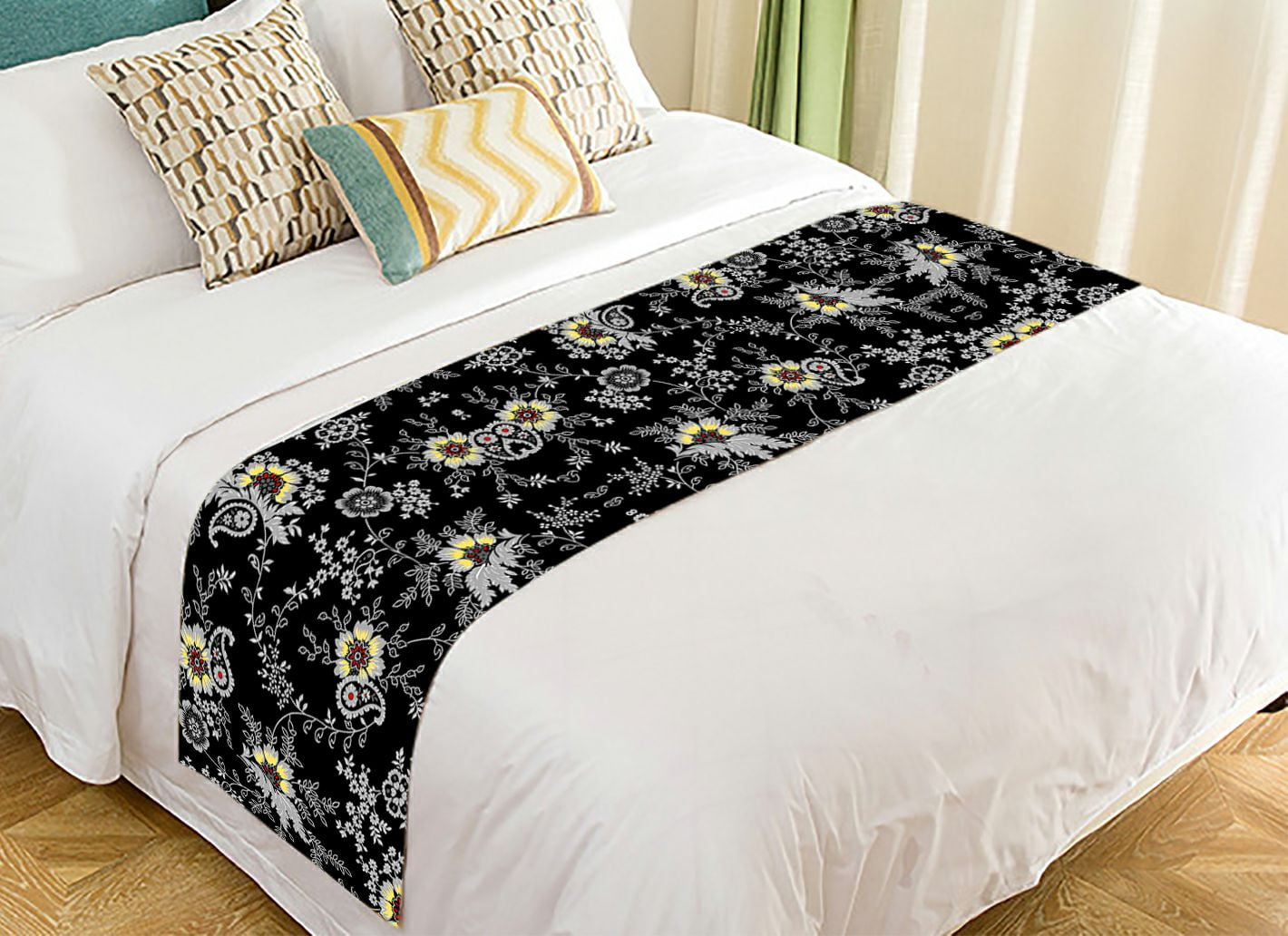 ZKGK Paisley Flower Floral Bed Runner Bedding Scarf Bedding Decor 20x95