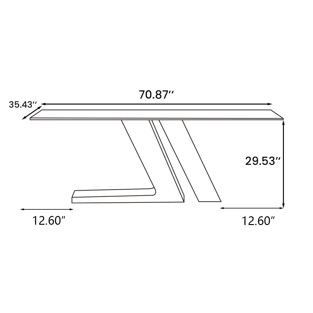 POVISON-71"Modern Luxury Gold Rectangular Dining Table for 4-6, Glossy Sintered Stone Tabletop, White and Gold Z-shaped Stainless Steel Base