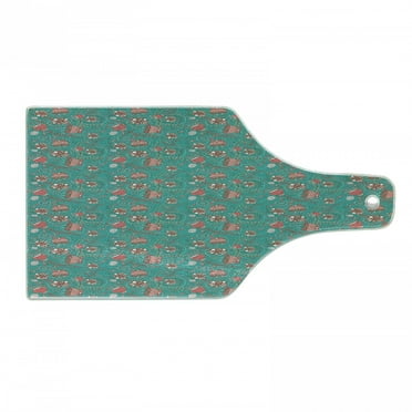 Turquoise Cutting Board, Abstract Floral Arrangement Hand Drawn Foliage with Circular Elements Romantic, Tempered Glass Cutting and Serving Board, Wine Bottle Shape, Teal Coral, by Ambesonne