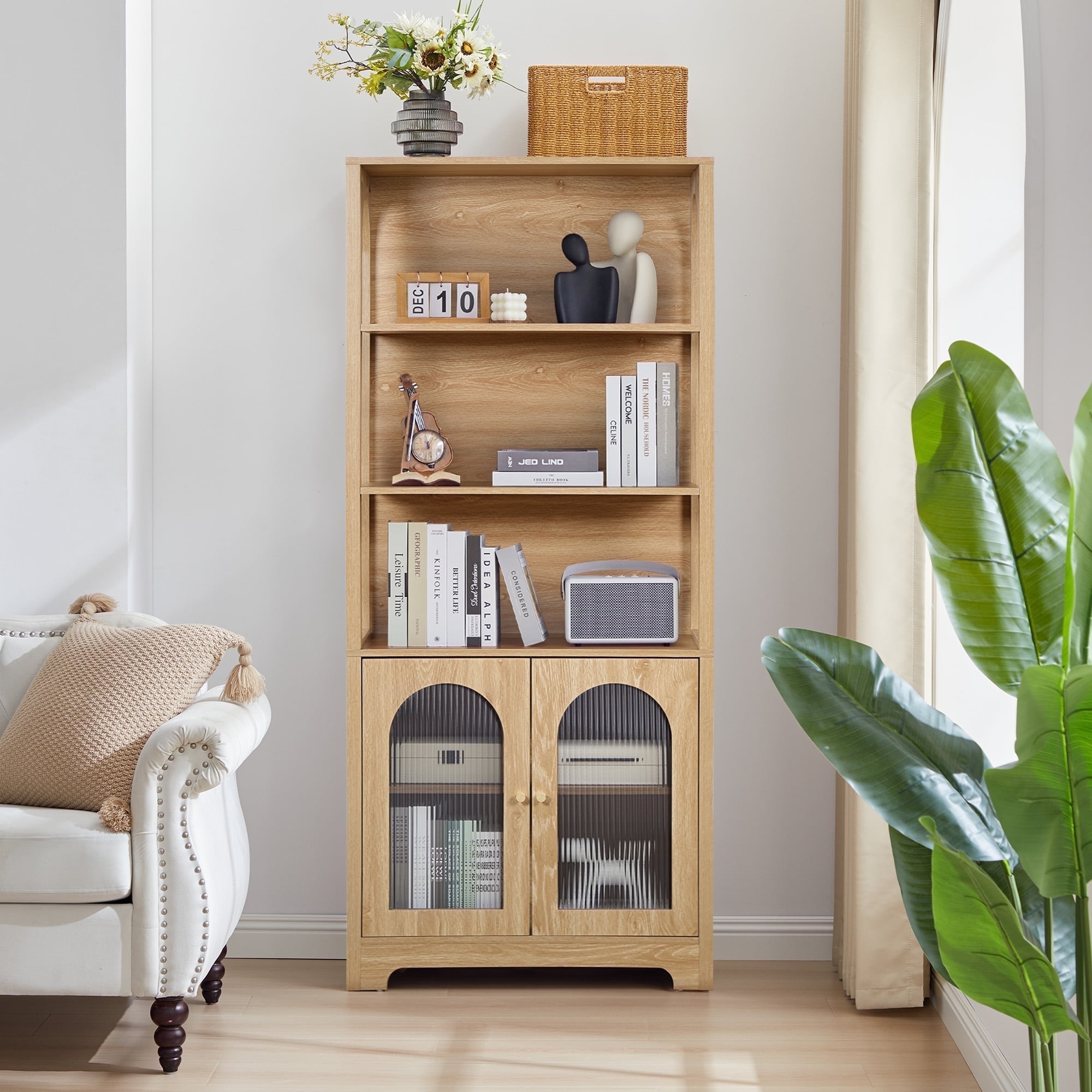 Sauder Select 5-Shelf Wooden Bookcase Furniture, Vintage Oak