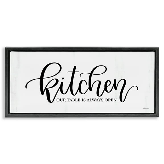 Stupell Industries Kitchen Always Open Typography Painting Black Floater Framed Art Print Wall Art, 25 x 11