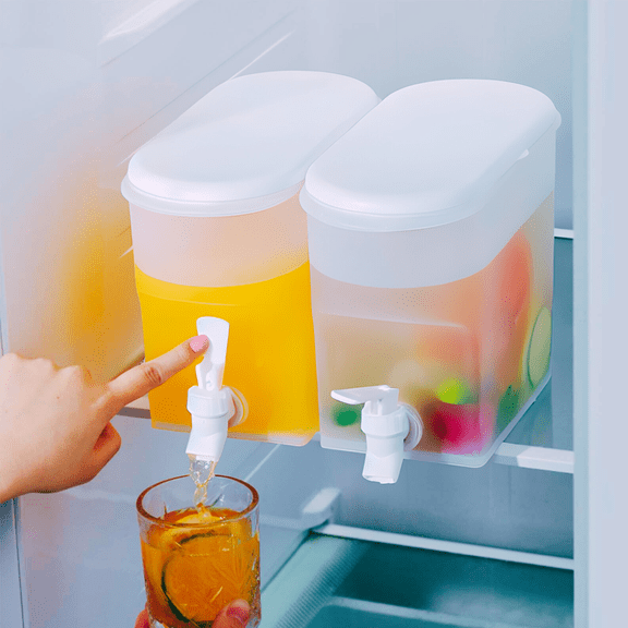 Refrigerator Beverage Dispenser | 3.5L 0.92 Gallon Cold Water Pitcher with Tap | Plastic Party Drink Container for Lemonade Iced Tea Mixed Drinks | Food Grade | White | Fridge Safe