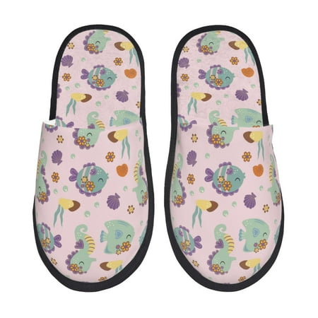 

Adobk Fish Seahorse Print Slippers Indoor Outdoor Retro Slippers House Soft Fluffy Slides Cushion Furry Slippers-Medium