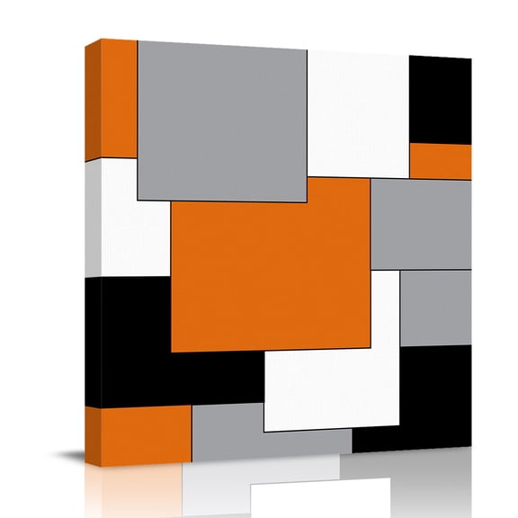 Canvas Wall Art, Orange Black Grey Framed Canvas Prints for Bedroom Office, Middle Century Irregular Geo Abstract Art Large Gallery Wrapped Wall Decor for Home Office, Gifts, 16"x16" Ship Next Day