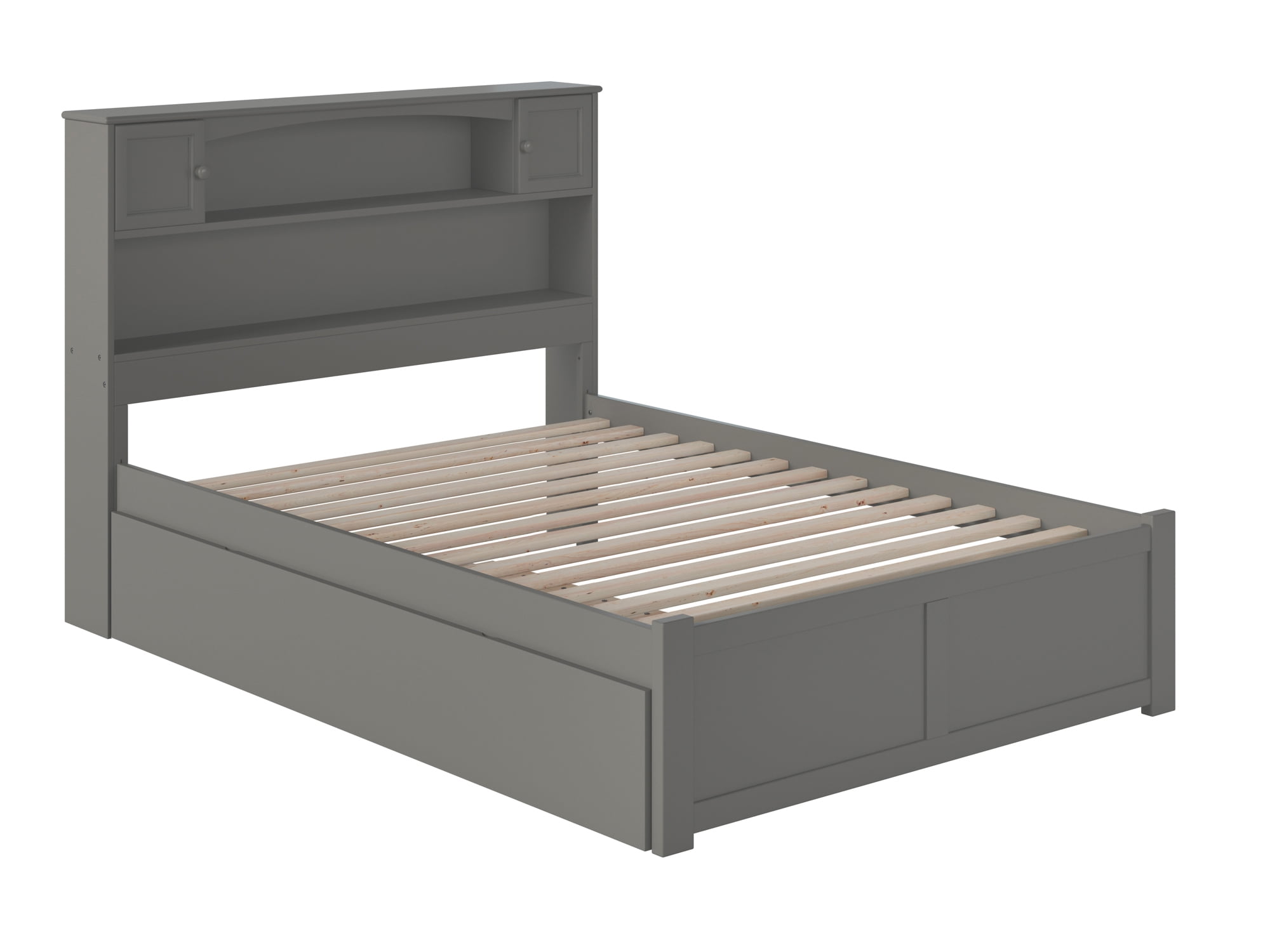 AFI Newport Full Solid Wood Platform Bed with Footboard & Twin Trundle in Grey