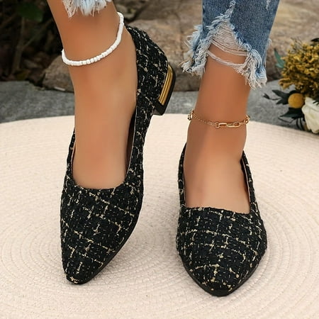 

Women s Plaid Pattern Chunky Low Heel Shoes Elegant Point Toe Dress Shoes Comfortable Slip On Shoes