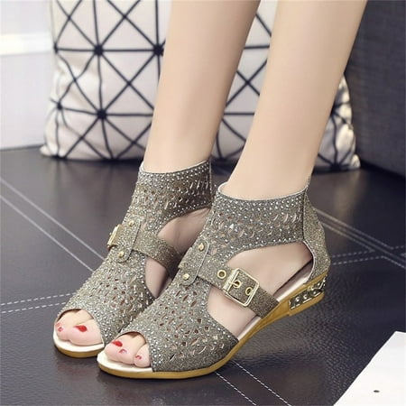 

Lhked Summer Ladies Shoes Wedge Heel Solid Color Casual Women s Roman Summer Womens Anti-Slip Breathable Sandal Flip Flop