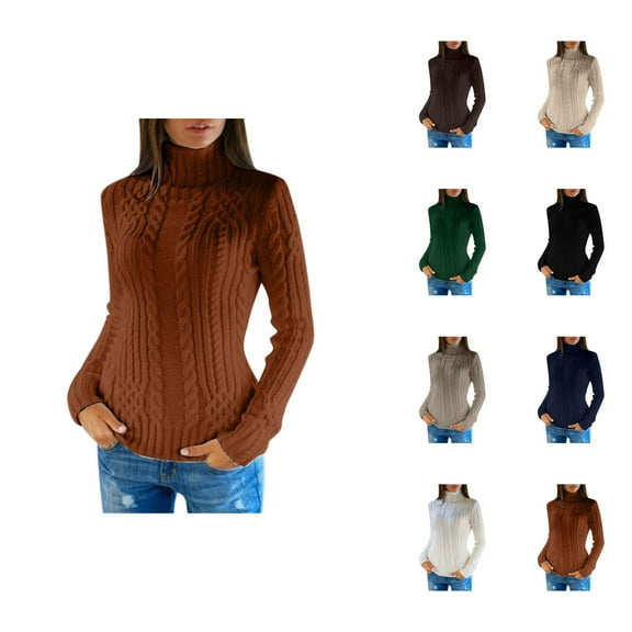 Winter Sweaters for Women Slim Fit Solid Color Pullover Turtleneck Soft Comfortable Knit Long Sleeve Top Casual Fall Winter Outfit