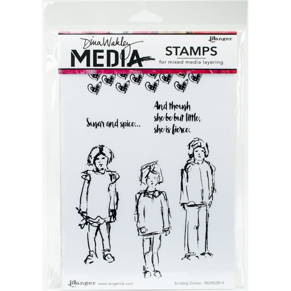 Dina Wakley Media Cling Stamps 6"X9"-Scribbly Girlies