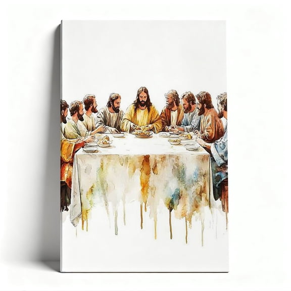 The Last Supper Watercolor Canvas Wall Art, Christian Religious Decor, Modern Spiritual Artwork for Home, Ready to Hang