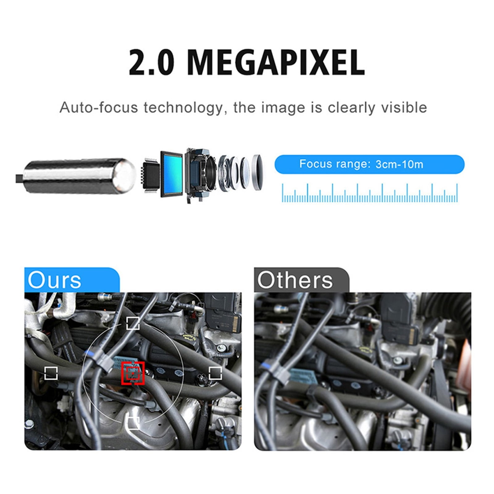 2.0MP Autofocus Industrial Endoscope 14.5mm Inspection Camera with 5 inch Screen 1080P HD Waterproof Borescope With 32GB TF Card , User-Friendly Borescopes