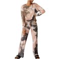 thumbnail image 1 of Pantalones de manga larga estampados sueltos de moda para mujer, traje informal de dos piezas Wmkox8yi bvn2495, 1 of 5